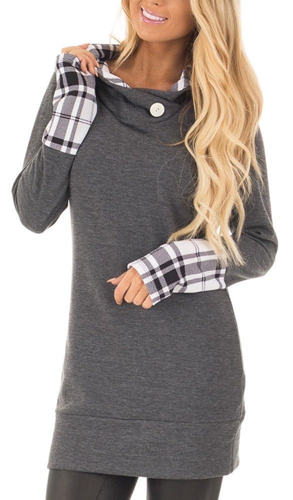 wonder 女式长袖格子袖口连帽运动衫连帽上衣